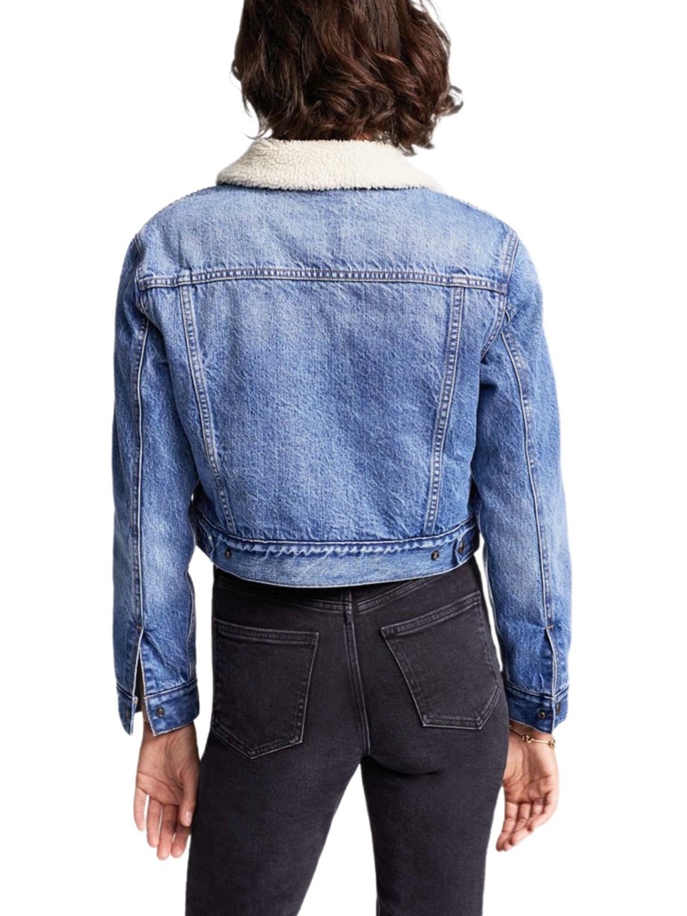 Denim Forum Cropped Sherpa Denim Jacket Light Blue Wash Size S - Picture 2 of 7